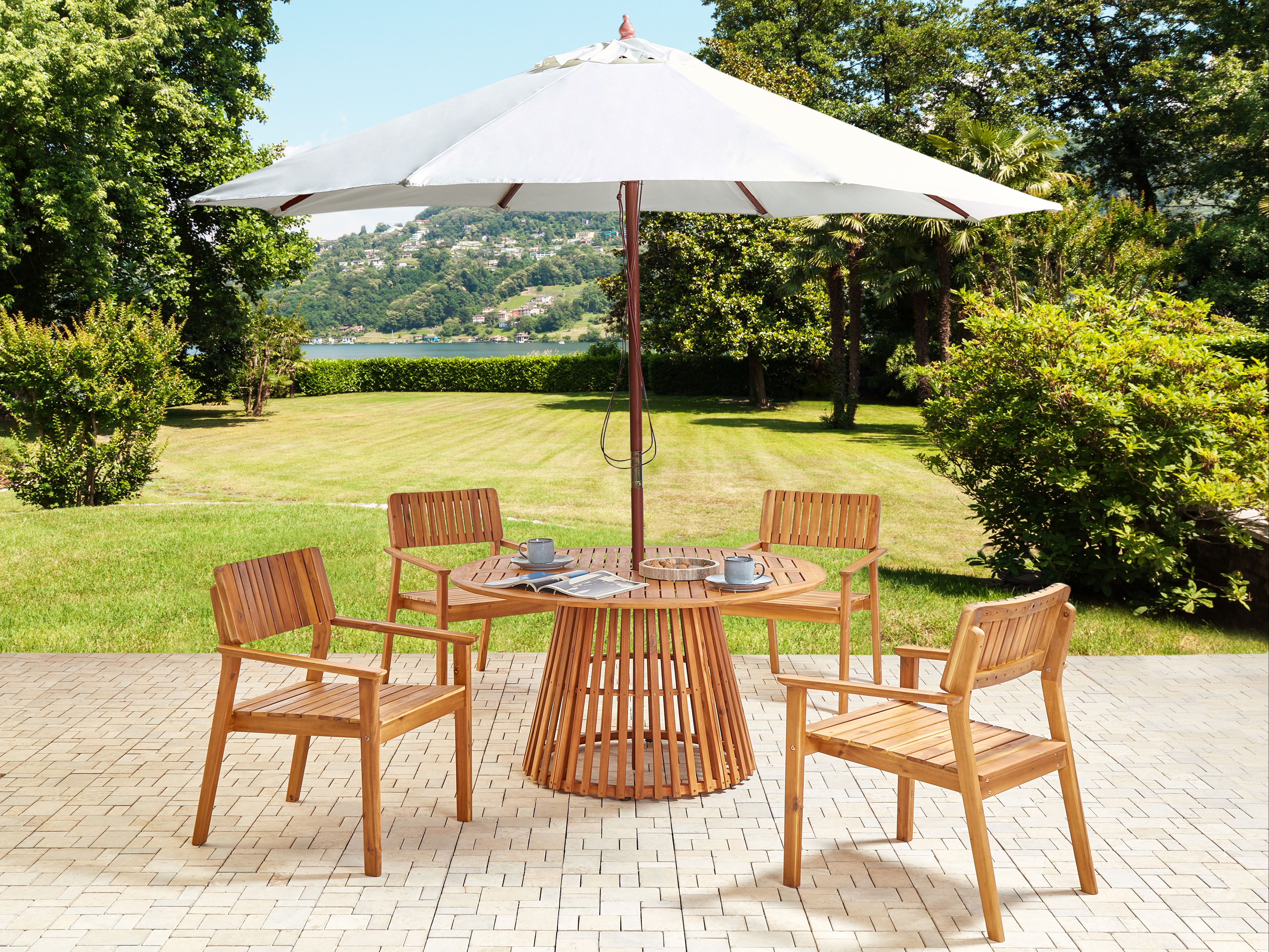 Tuinset 4-zits AGELLO met parasol (12 opties) Acaciahout Bruin