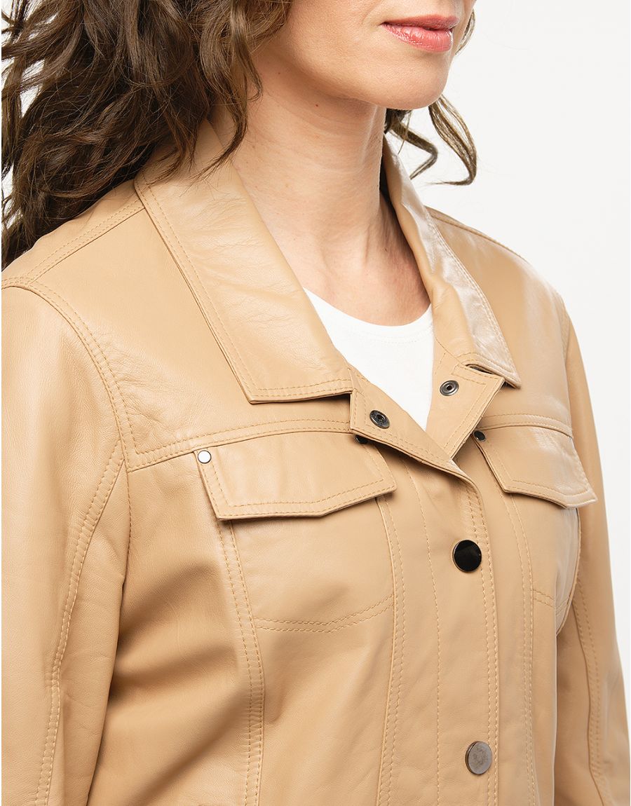 Veste 100% cuir beige