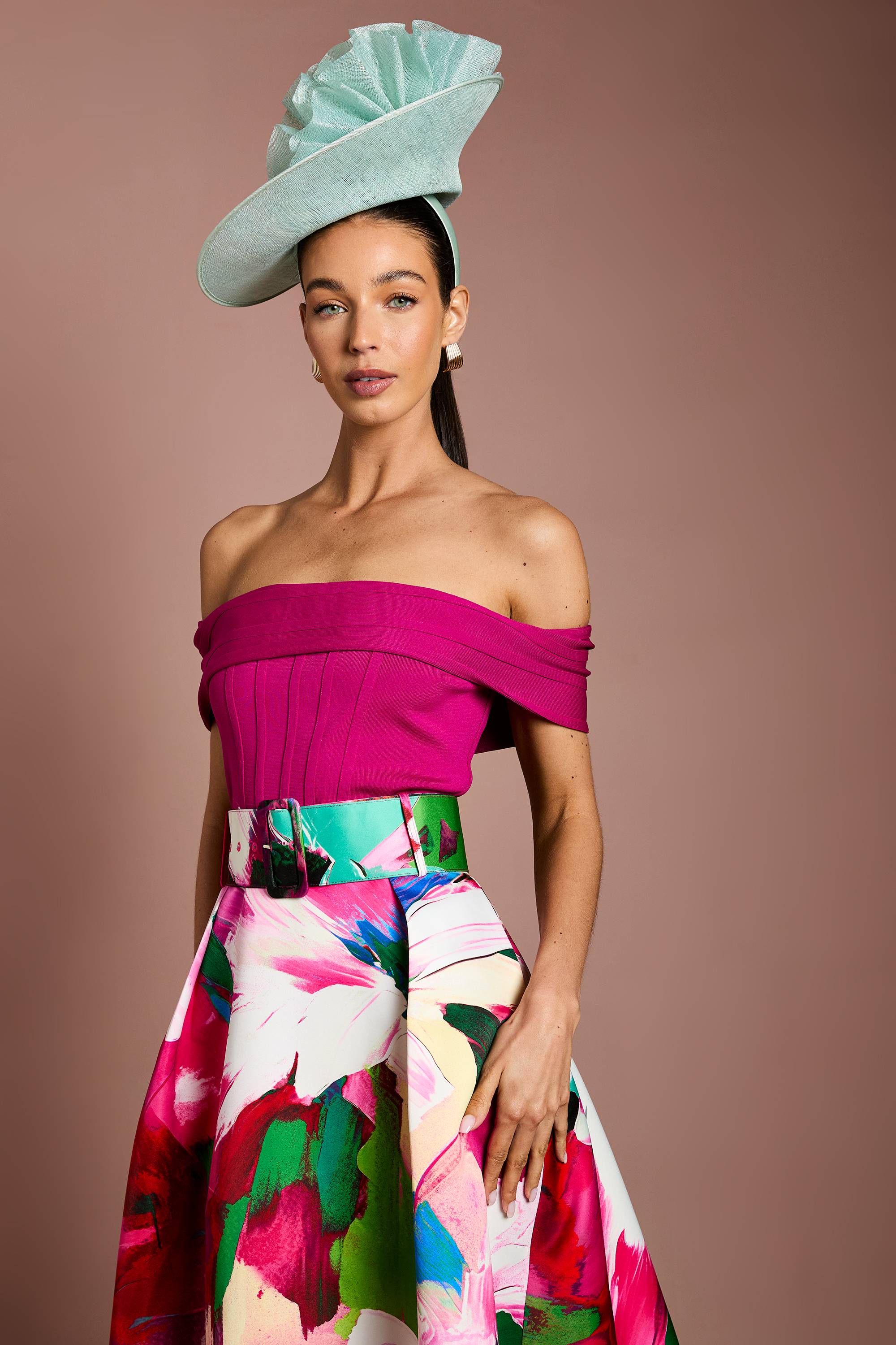 Coast Robe Midi Imprimée Bandage Épaules Dénudées À Ourlet Asymétrique Lisa Tan