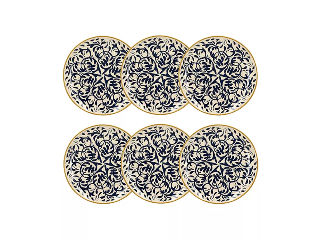 Novastyl - Lot 6 Assiettes Plates Heraclee 27cm En Gres Decor Bleu