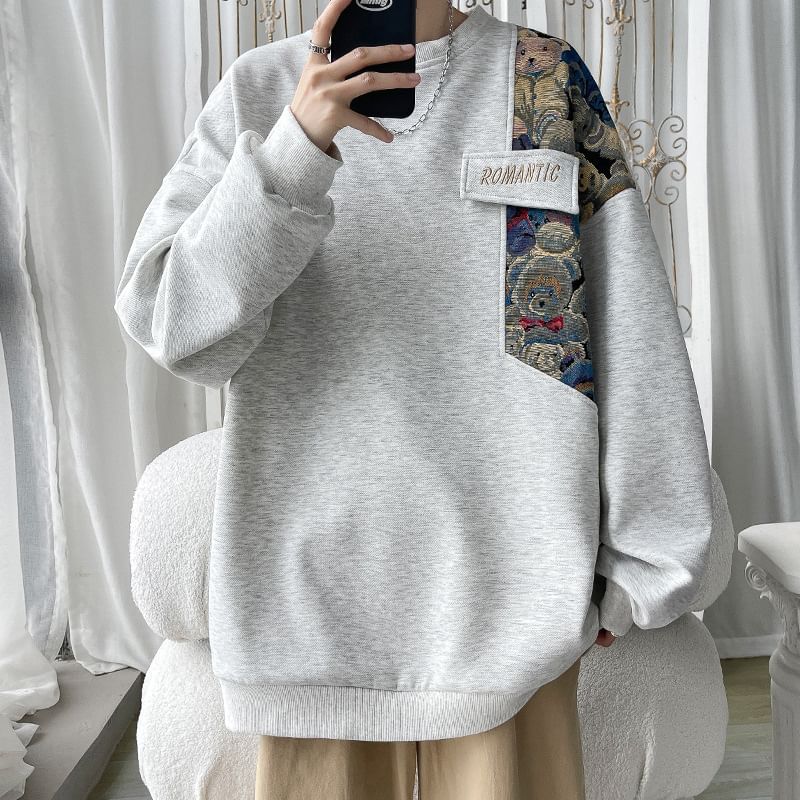 Lingaris - Sweatshirt met ronde hals en geborduurde beer