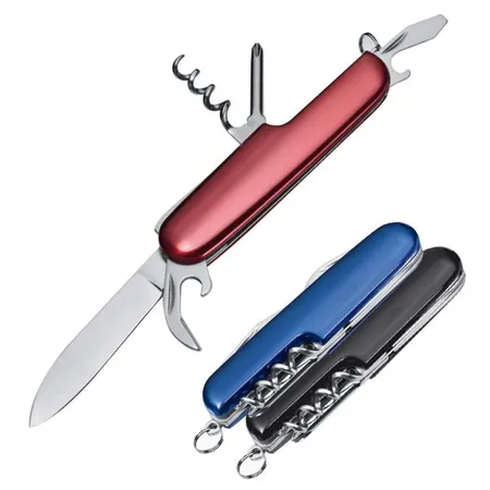 Macma Edles 7-teiliges Aluminium Taschenmesser, 3 Stück 1x schwarz, blau und rot