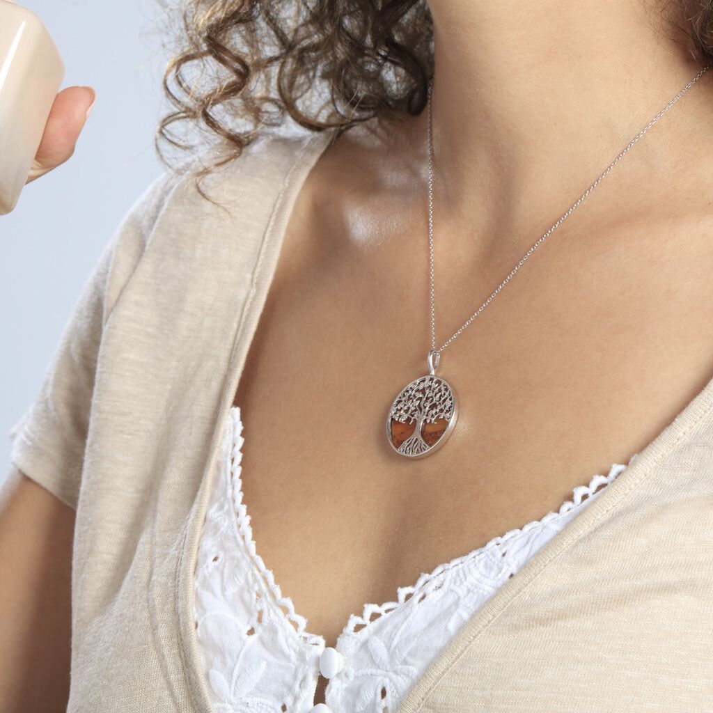 Collier Argent Blanc Aleana Ambre