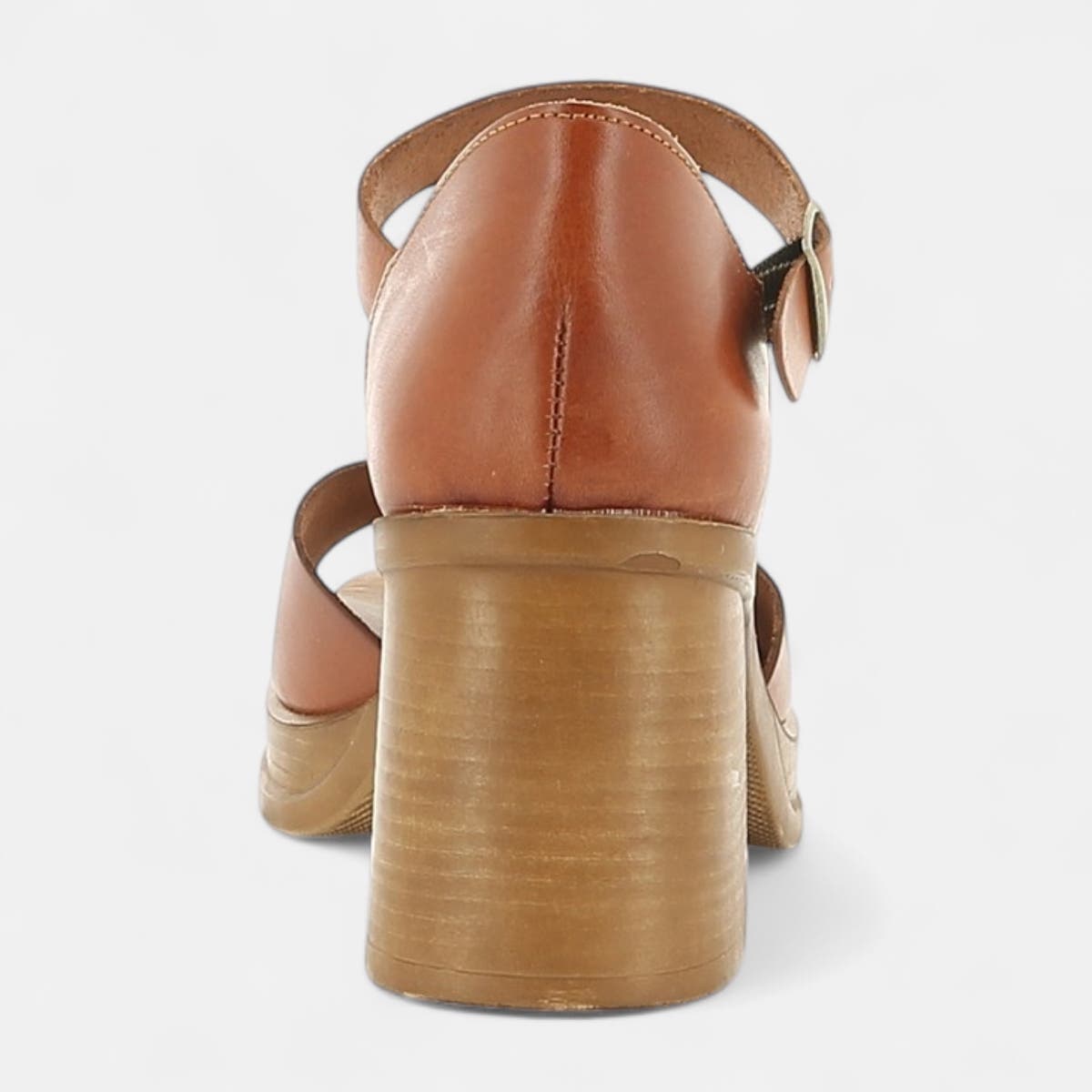 Nu-pieds à talon Femme en cuir cognac