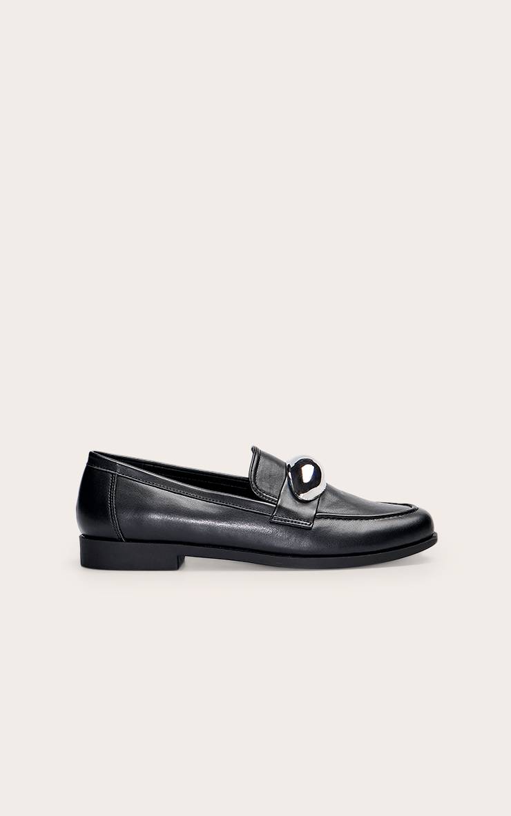 Noir Mocassins À Bout Carré En Synthétiquecuir Avec Bordure Dorée