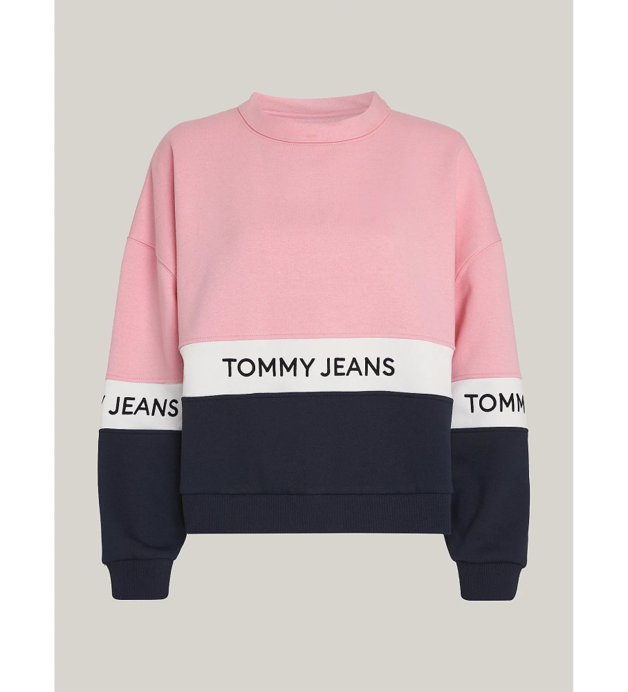 Moletom Tommy Jeans rosa com estampa em blocos de cores