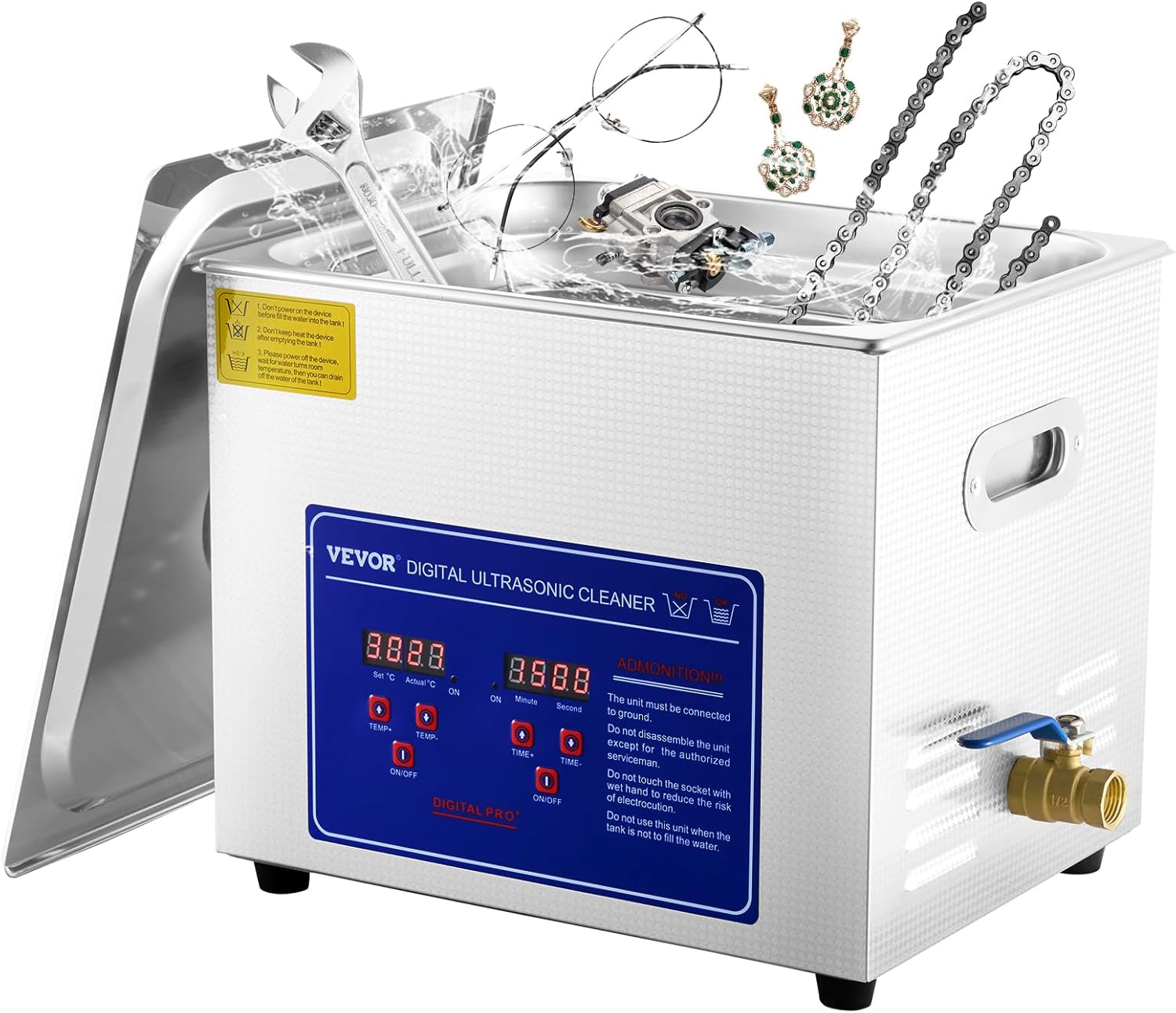 VEVOR Professioneller Ultraschallreiniger 10 L, Ultraschall Reinigungsgerät mit Digitalem Timer & Heizung, Schmuckreiniger 40 kHz Ultraschallreinigungsmaschine für Brillen, Uhren, Ringe & Kleinteile
