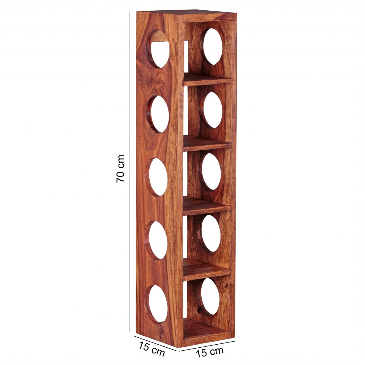 KADIMA DESIGN Weinregal NAKO Massivholz: 70x15x15 cm, 5 Ablagefächer, Wandmontage, Sheesham