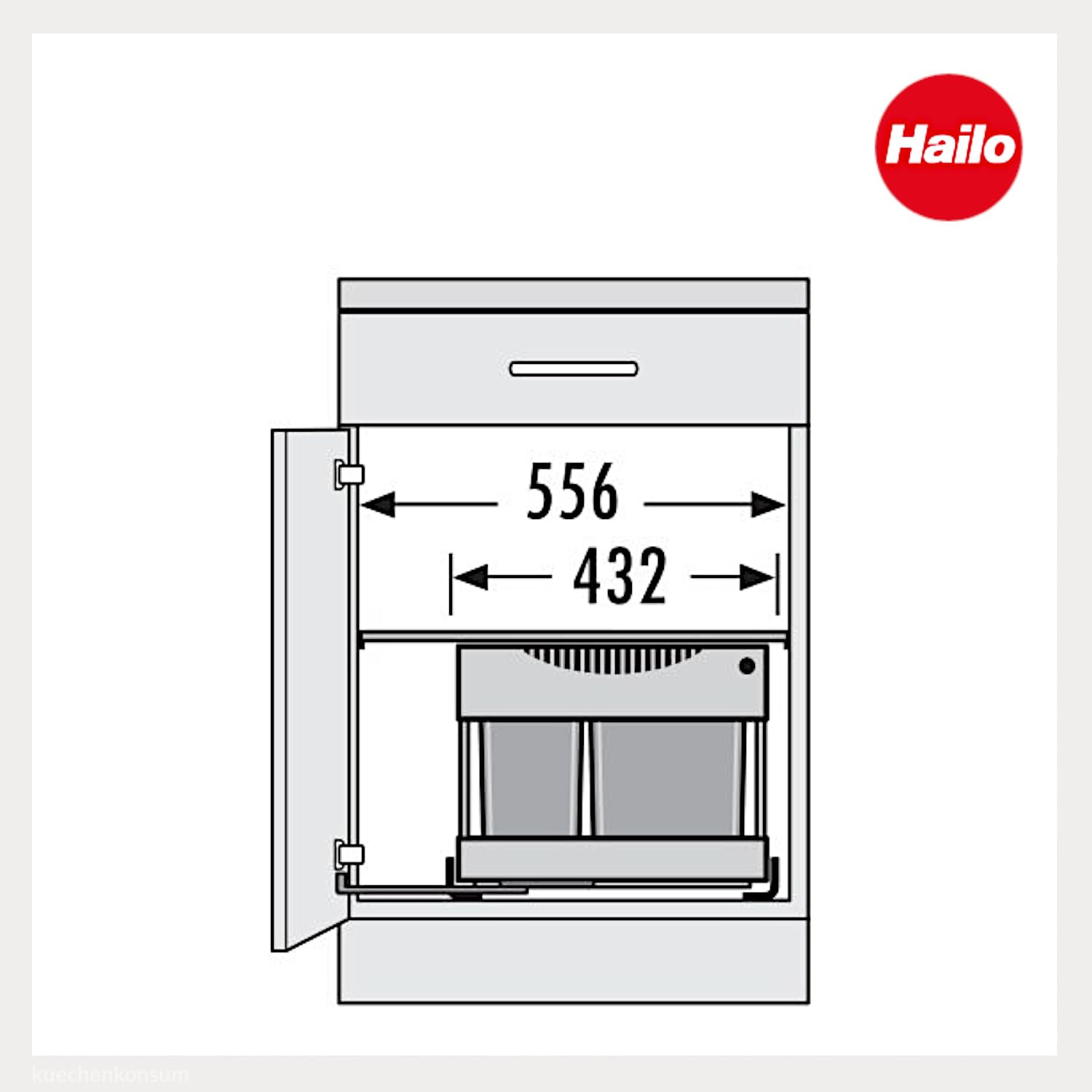Hailo Abfallsammler 3644801 | 30L Einbau-Mülleimer mit 2-fach Trennung | Raumspar Tandem System für 60cm Unterschrank | Abfalleimer mit Ausfahrautomatik | Mülltrennsystem für Einbauküchen | Hellgrau
