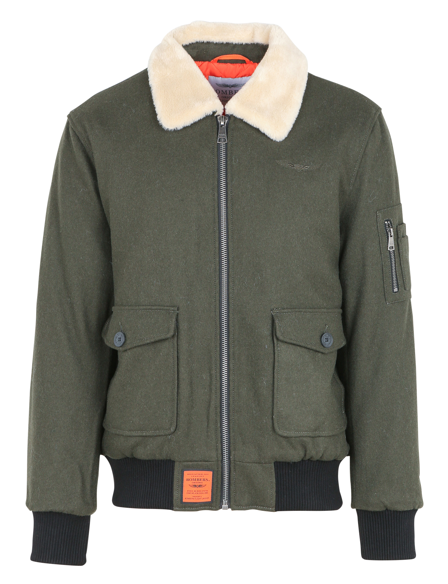 Blouson col classique droit en laine mélangée | Kaki
