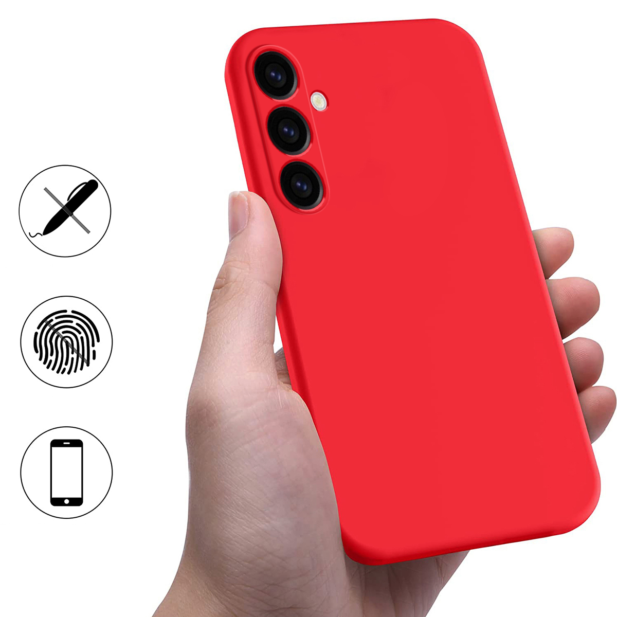 Samsung Galaxy S24 FE Silikon Case Hülle mit Kameraschutz   Handschlaufe - Rot