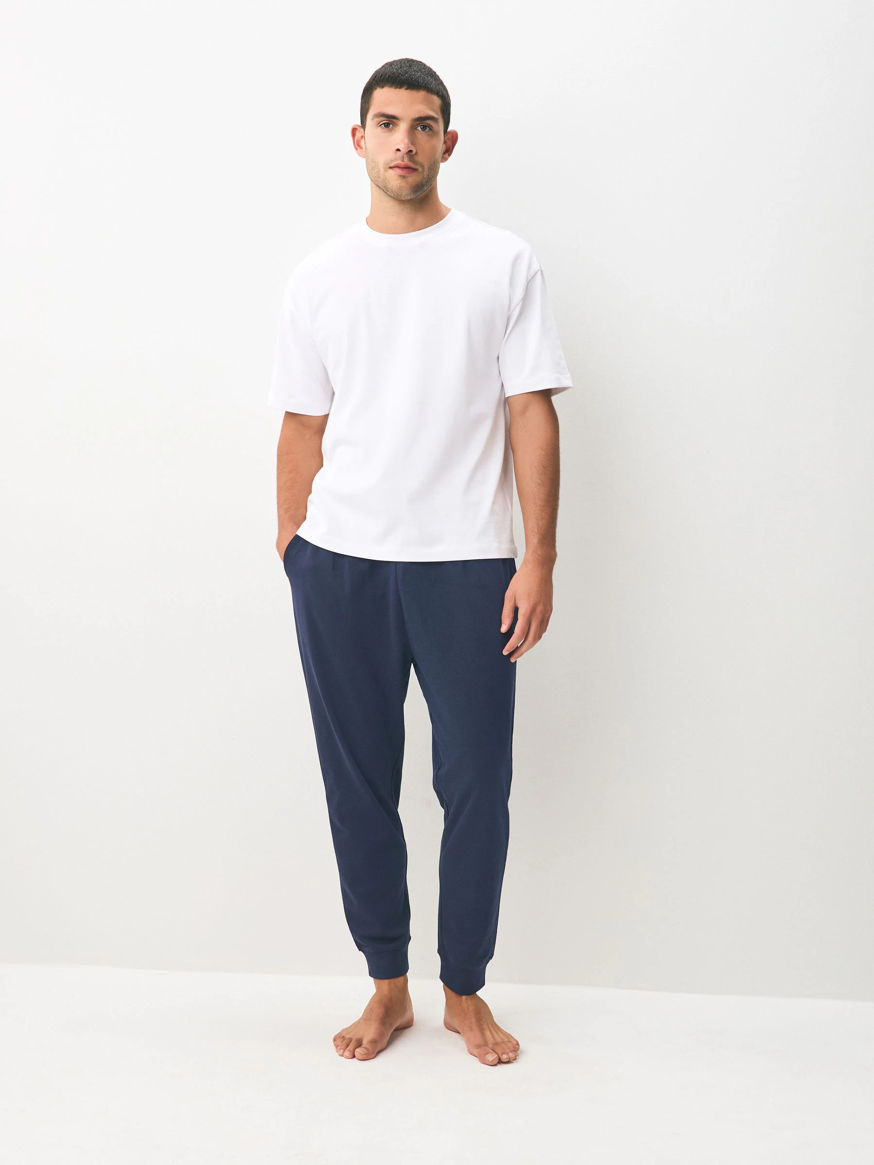 Zwart/marineblauw - Met boorden - Lichtgewicht 100% katoenen joggingbroeken verpakking van 2