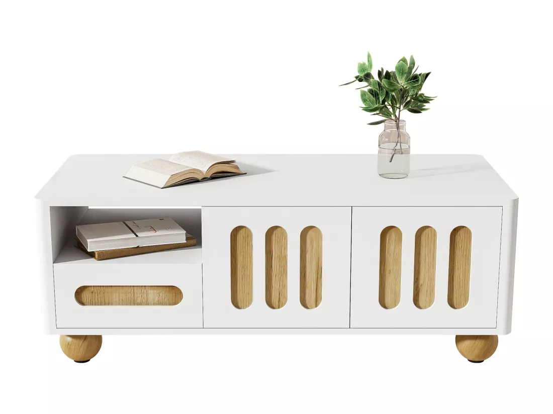 Table basse moderne 105x50x40 cm avec LED - avec 2 portes et 1 tiroir - Blanc