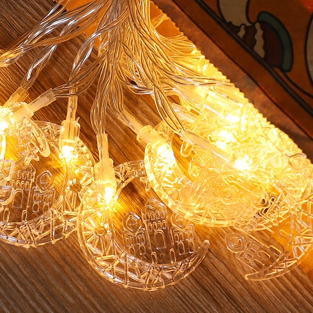 (3m) 20 LED's Ramadan Deko Lichterkette Halbmond / Moschee Eid Mubarak Beleuchtung (Batteriebetrieben) - Warmweiss