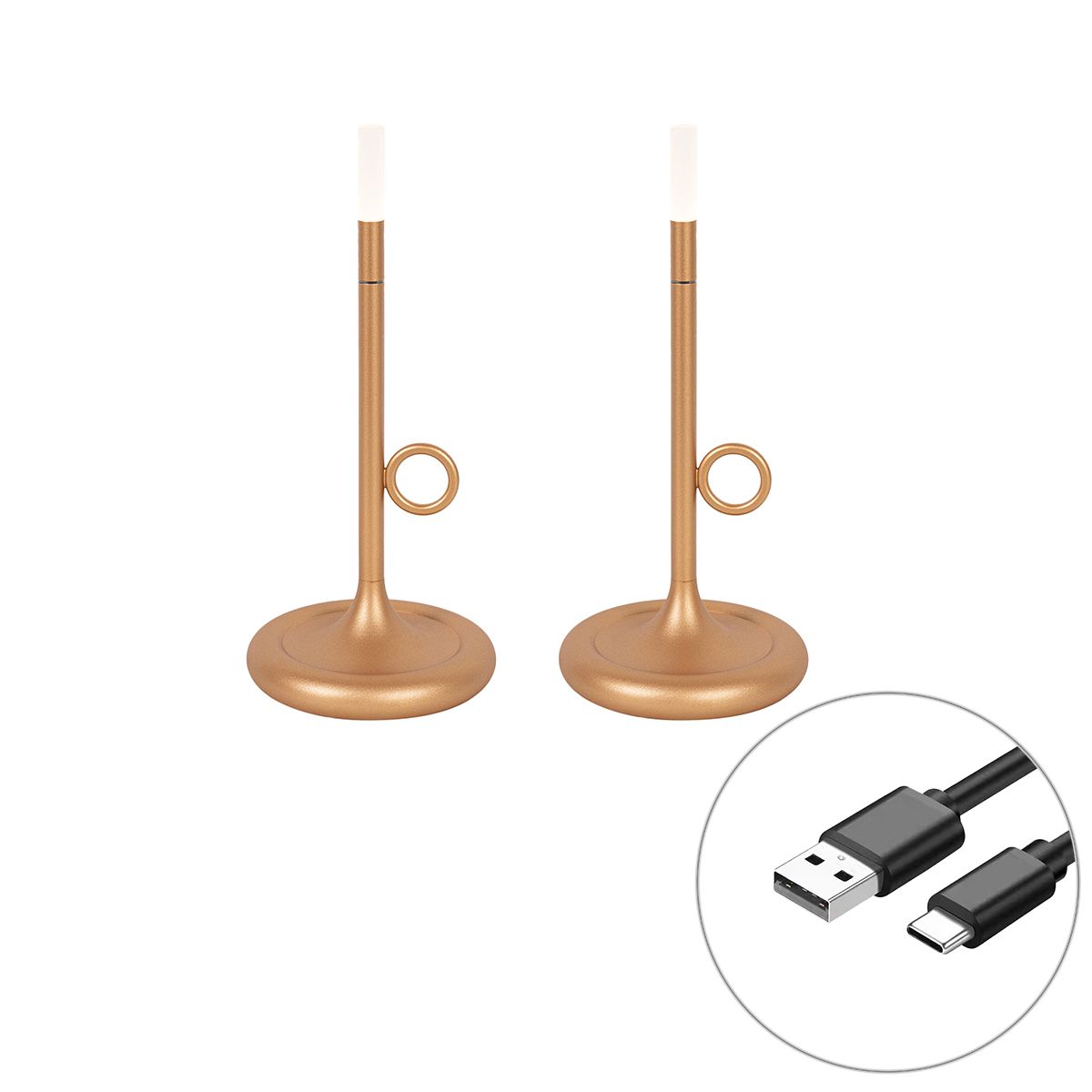 Set van 2 buiten tafellampen goud met dimmer oplaadbaar - Sjarel