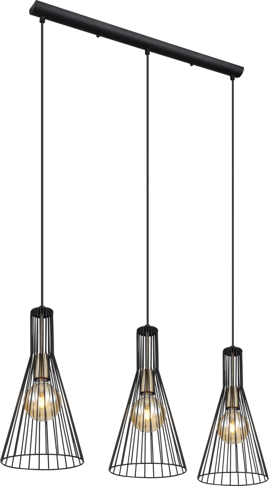 Pendelleuchte - schwarz - Altmessing - 3-flammig - 120 cm