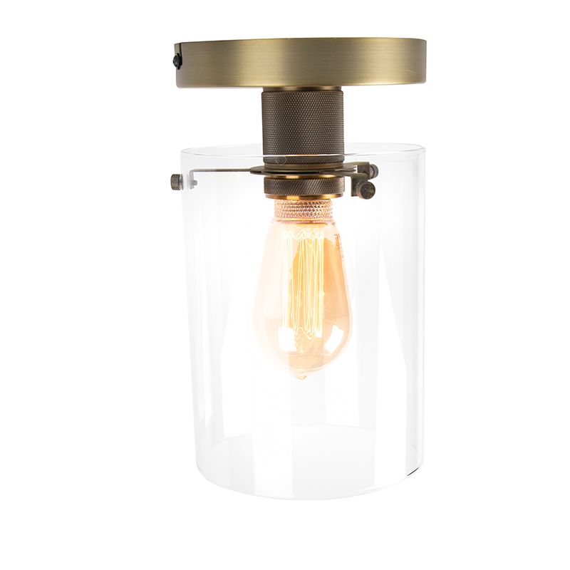 Moderne plafondlamp brons met glas - Dome