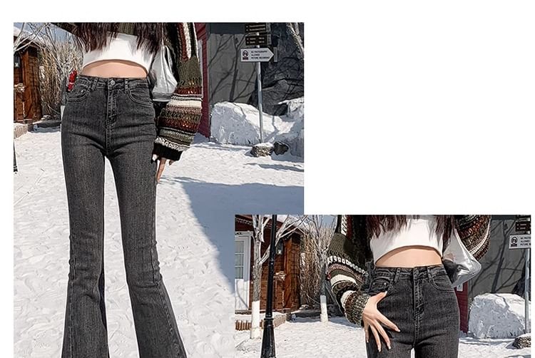 Pinatra - Hoge taille gerafelde gewassen bootcut jeans
