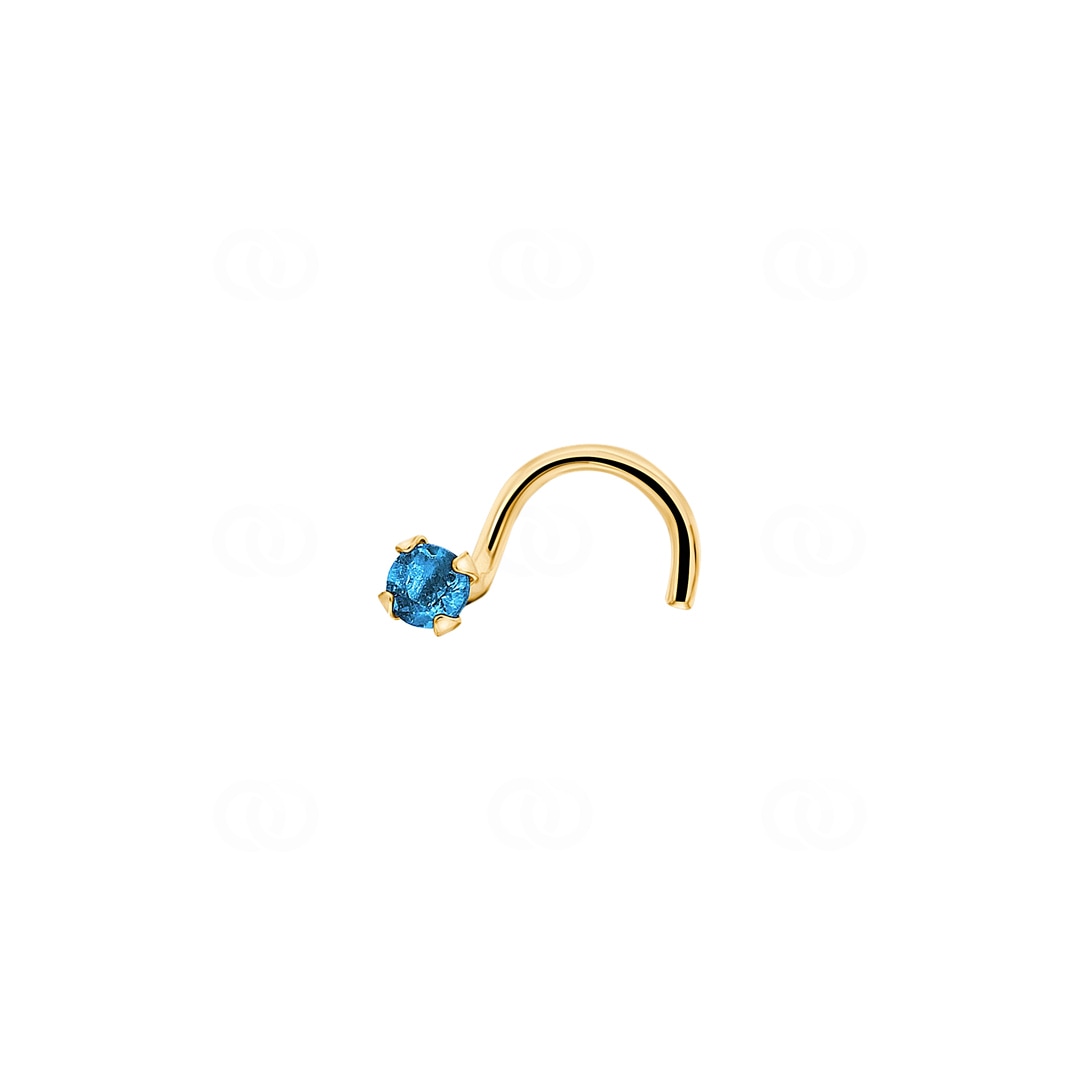 Nasenpiercing Spirale 750/18 K Gelbgold mit Blautopas
