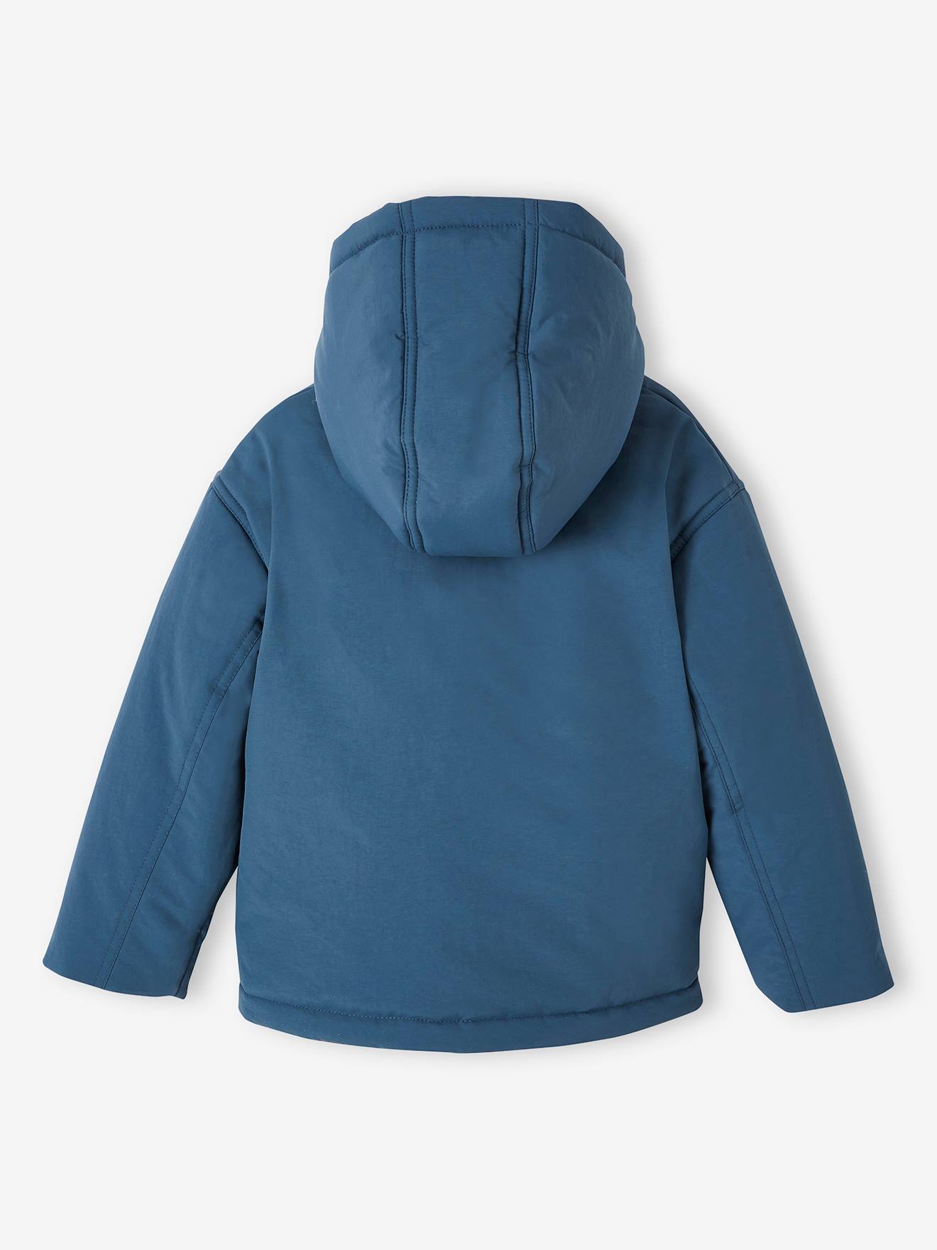 Parka curta com capuz e forro de sherpa para meninas, azul petróleo