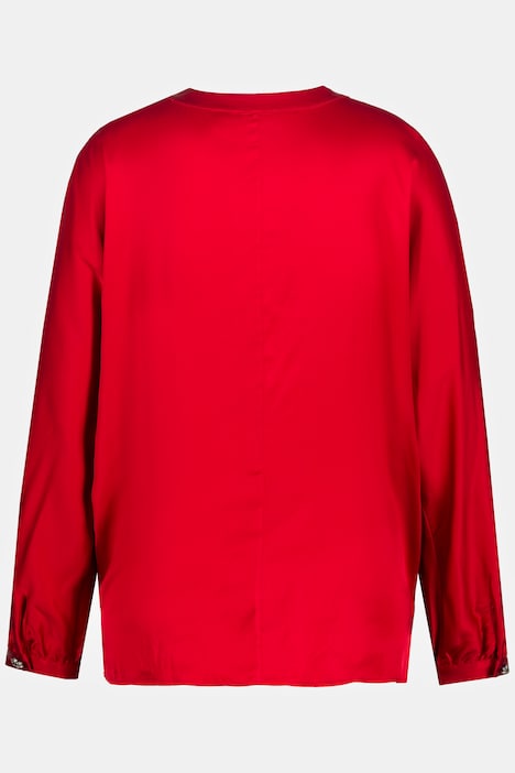 Satinbluse, oversized, Rundhals, Fledermausarm