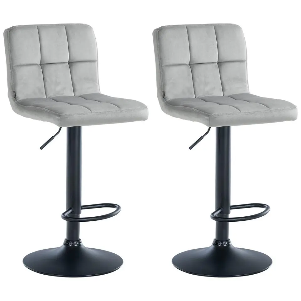 CLP Set van 2 Barkruk Peru zwart Frame - Fluweel - grijs