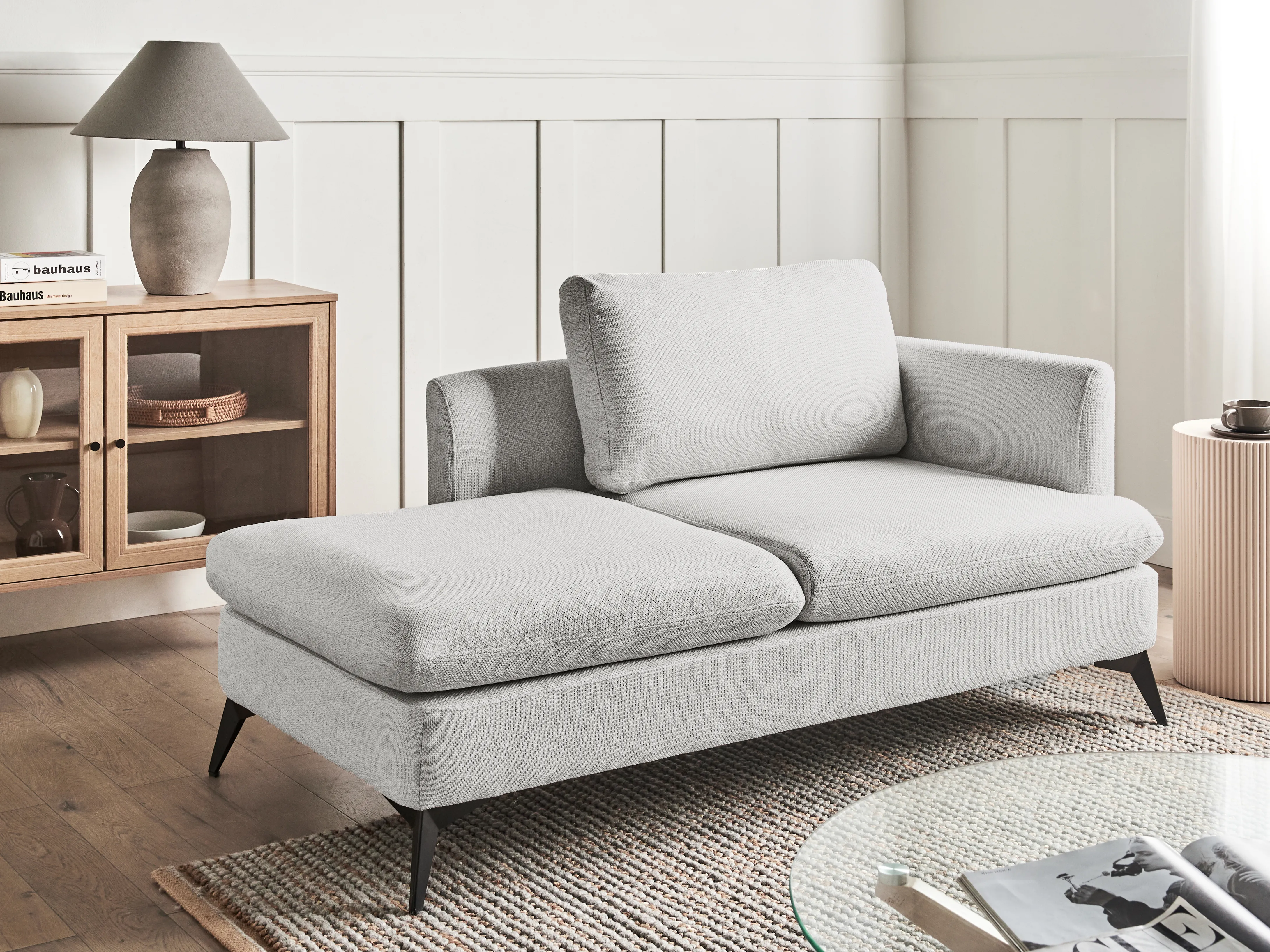 Rechtszijdige chaise longue SIEVOZ Stof Lichtgrijs