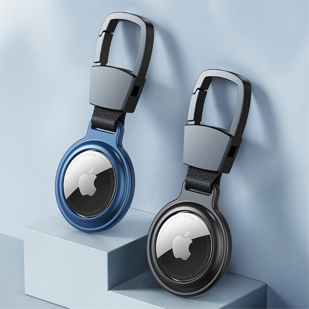 Apple AirTag Magnetische Alu Anhänger Hülle Schlüsselanhänger mit Karabinerhaken (Magnet-Technologie) - Schwarz