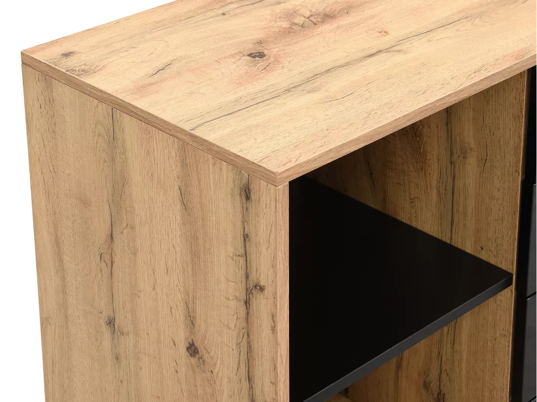 Bureau extensible avec plateau pivotant 360° - MDF - Naturel et noir - PAVELO