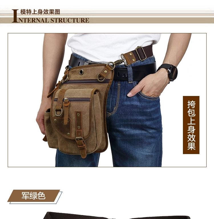 Worthbuy - Canvas Fiets Wandelen Sport Drop Leg Belt Bag Heuptas