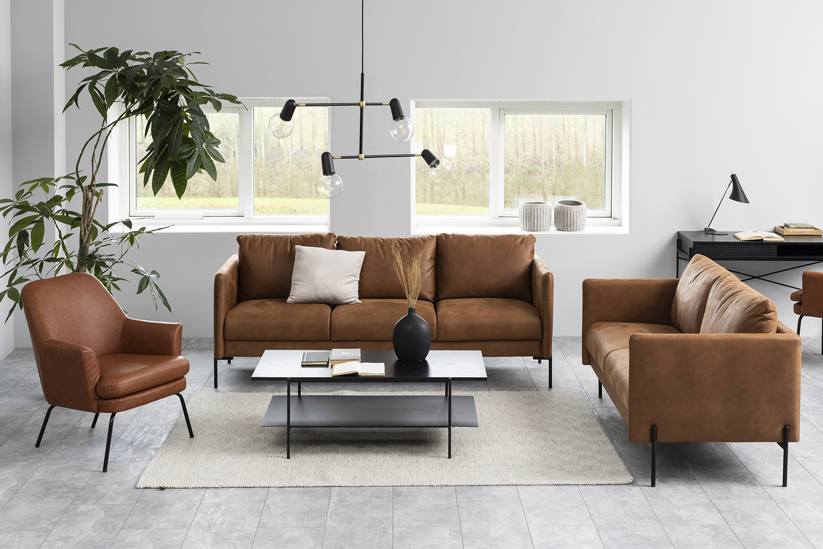 Angus sofabord Sort struktur med hylle. 60x115 cm