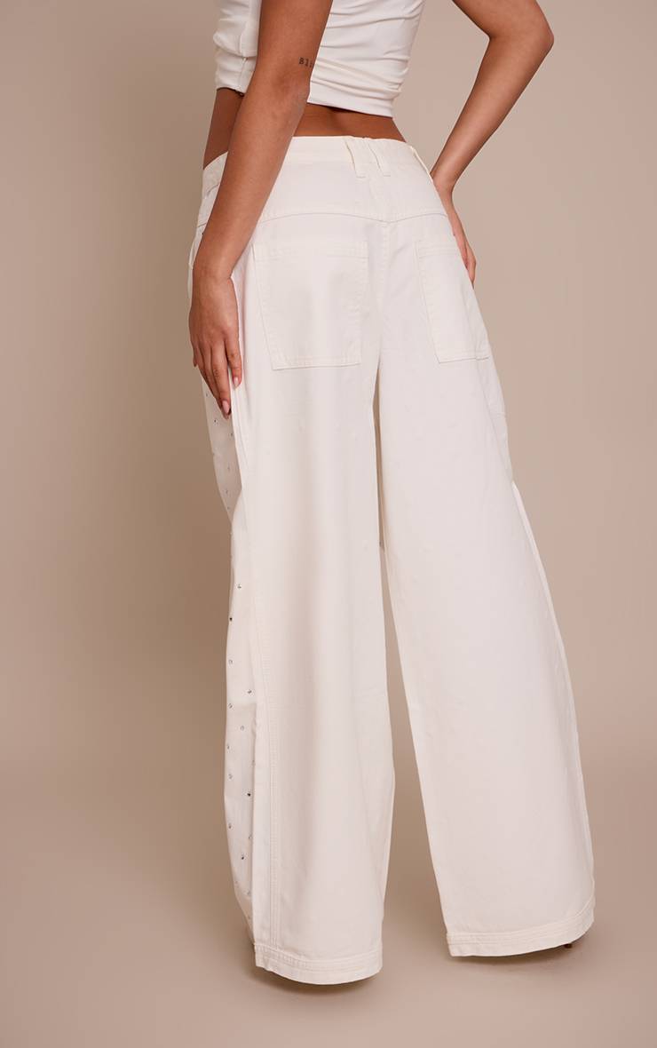 Blanc Jean Denim Large Taille Basse Décontracté Avec Strass