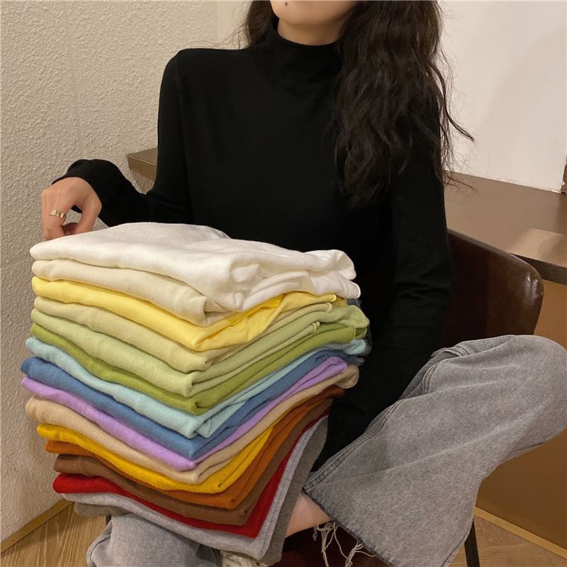 Moon City - Effen gebreide top met lange mouwen en mockneck