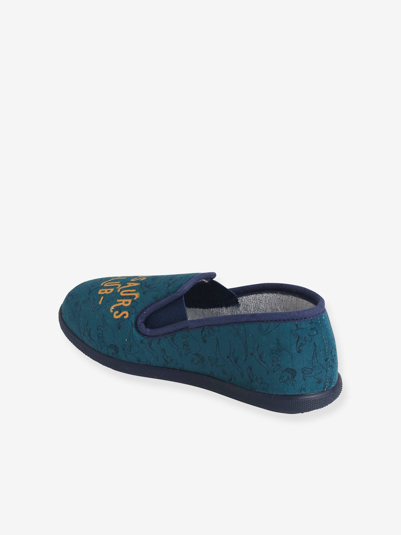 Pantufas de enfiar para meninos, fabricadas na França, tamanho médio com estampa azul.