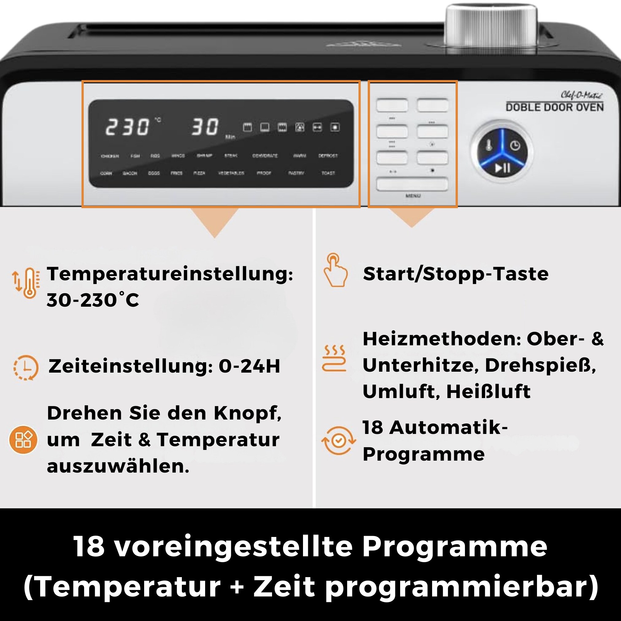 Best Direct® XXL Heißluft Backofen - Minibackofen mit Drehspieß Chef O Matic Double Door Oven