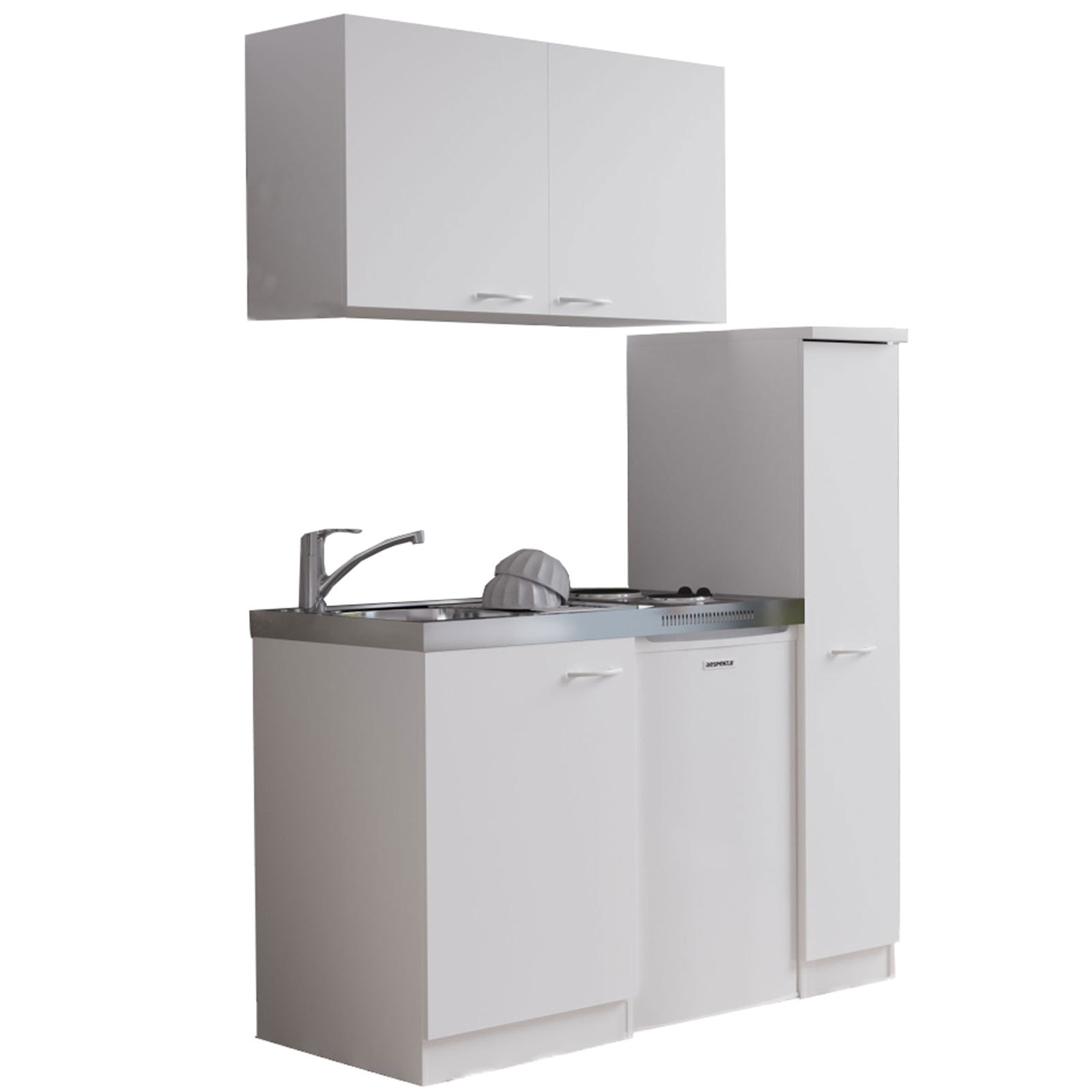 RESPEKTA Miniküche - weiß - mit Kühlschrank und Kochfeld - 130 cm