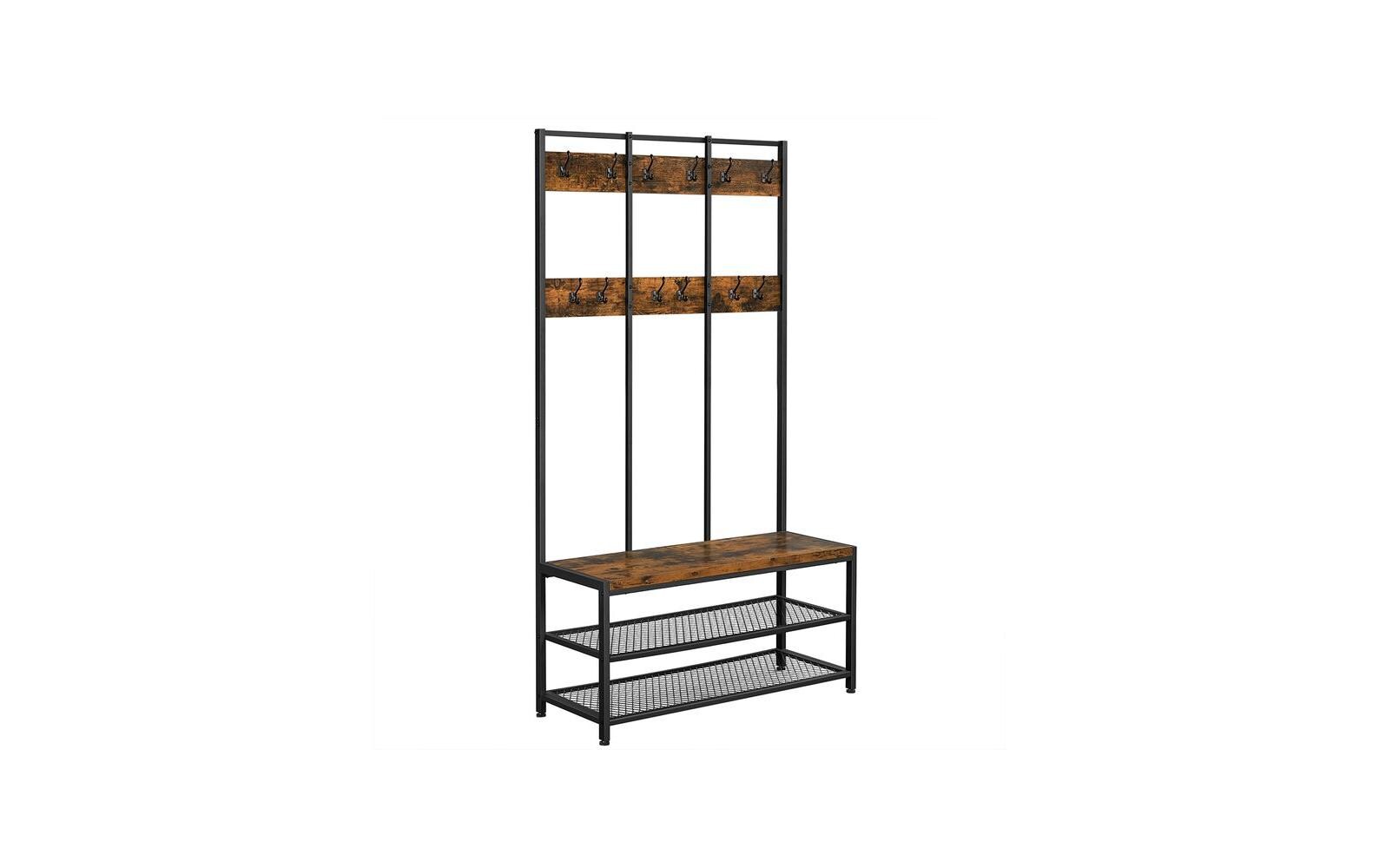 Wandgarderobe 100 cm x 184 cm, Braun/Schwarz<br>Garderobe mit Schuhregal