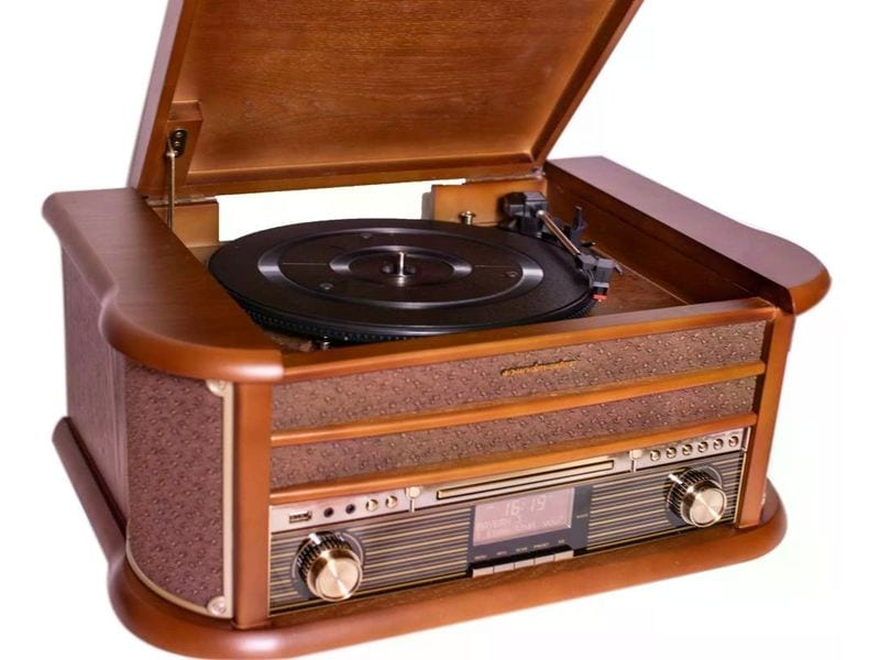 soundmaster Stereoanlage NR565DAB Braun Stereoanlage mit Plattenspieler, DAB /UKW-Radio, CD/MP3, USB, Encoder, Kassette, Bluetooth