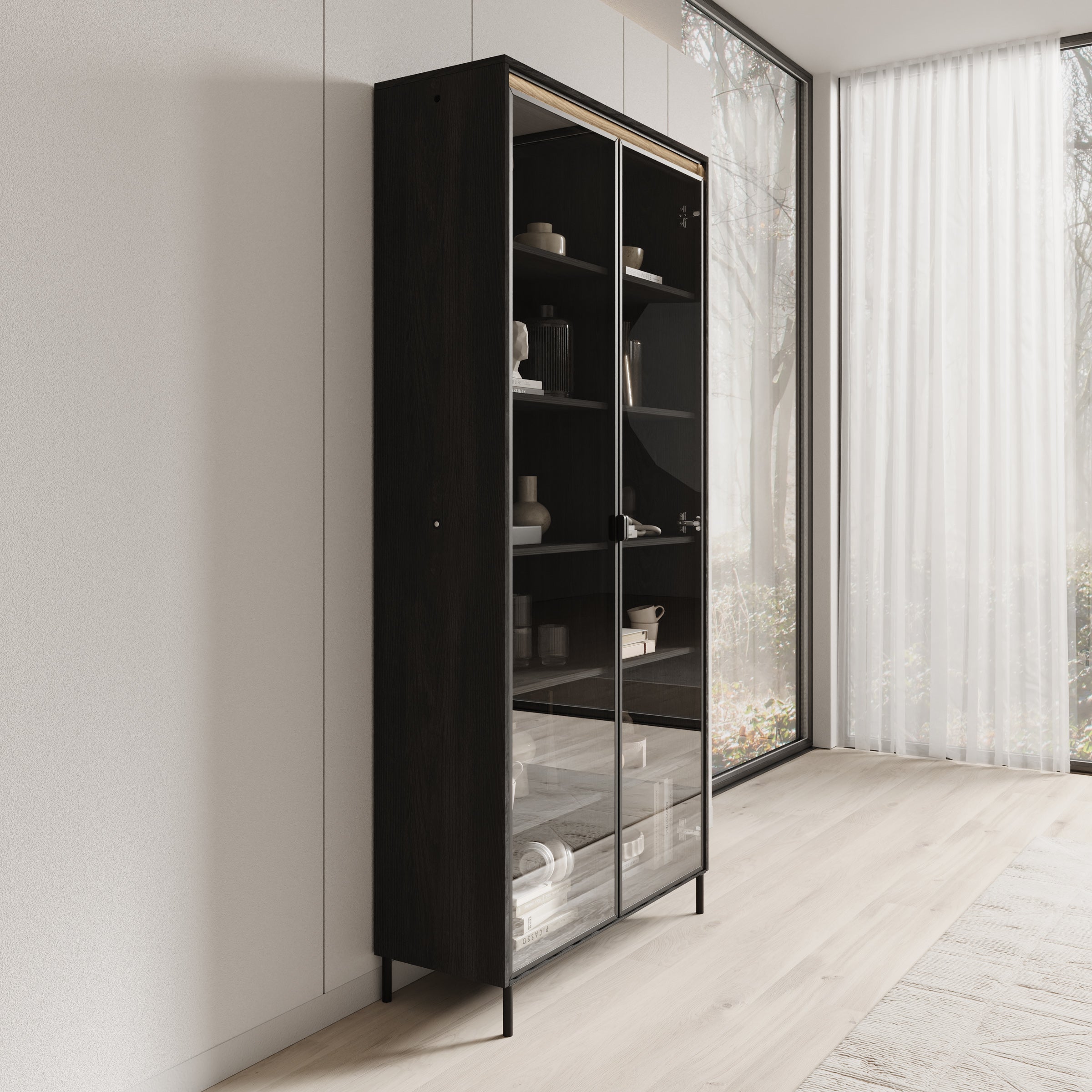 Meubella - Vitrinekast Timoteo - Mat zwart - 92 cm