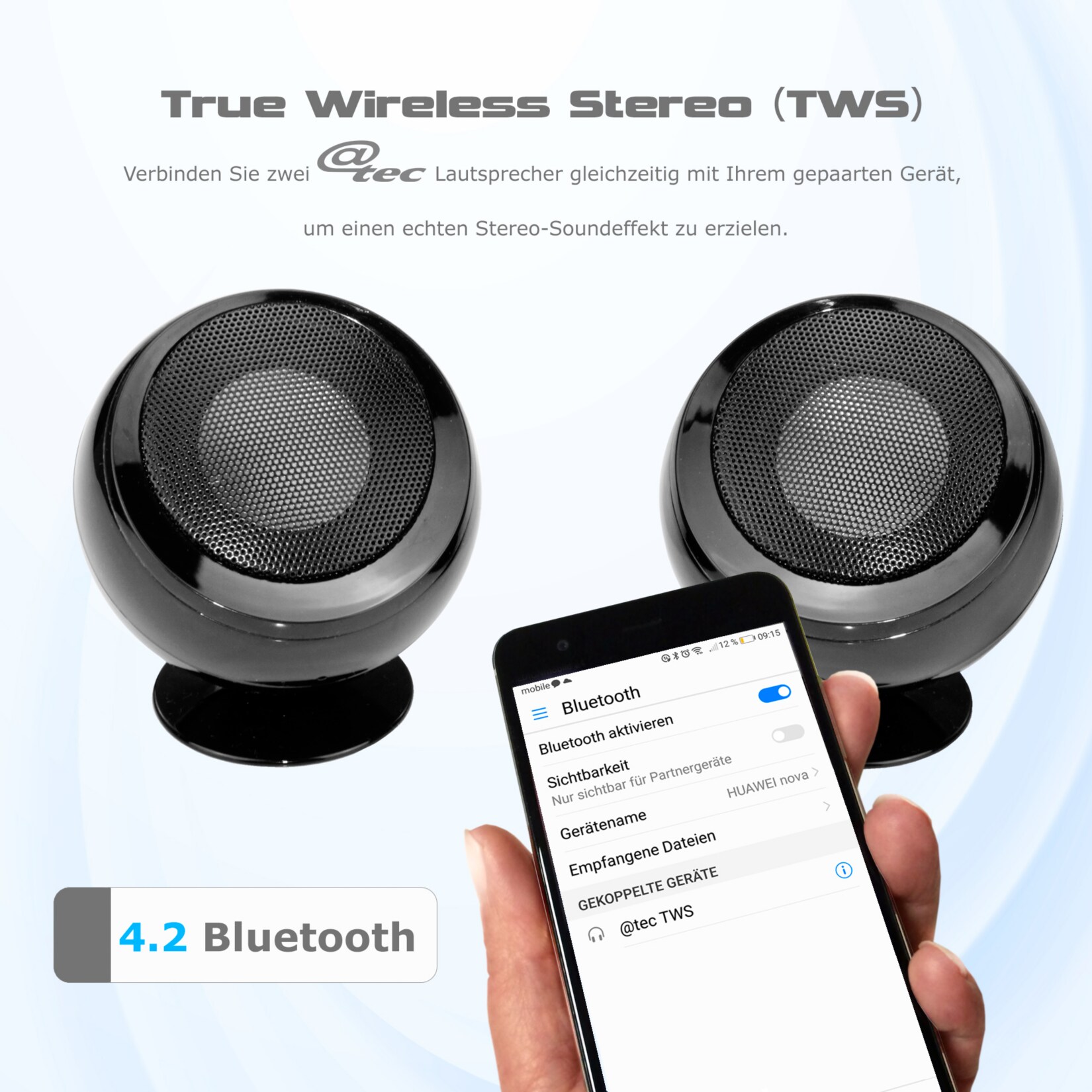 @tec TWS Mini Bluetooth Lautsprecher 2*3W True Wireless Stereo Speaker, kabellos, tragbar