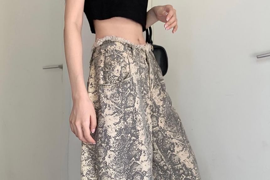 Chisan - Slangenprint Hoge Taille Wijde Pijpen Jeans