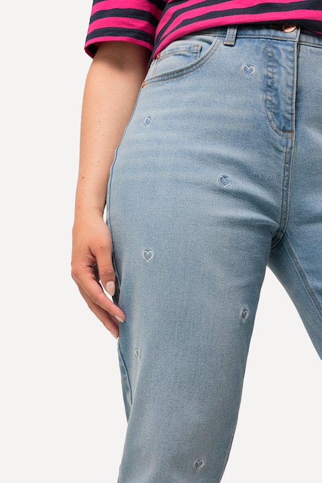 Mom-Jeans, Herz-Stickerei, 5-Pocket-Schnitt