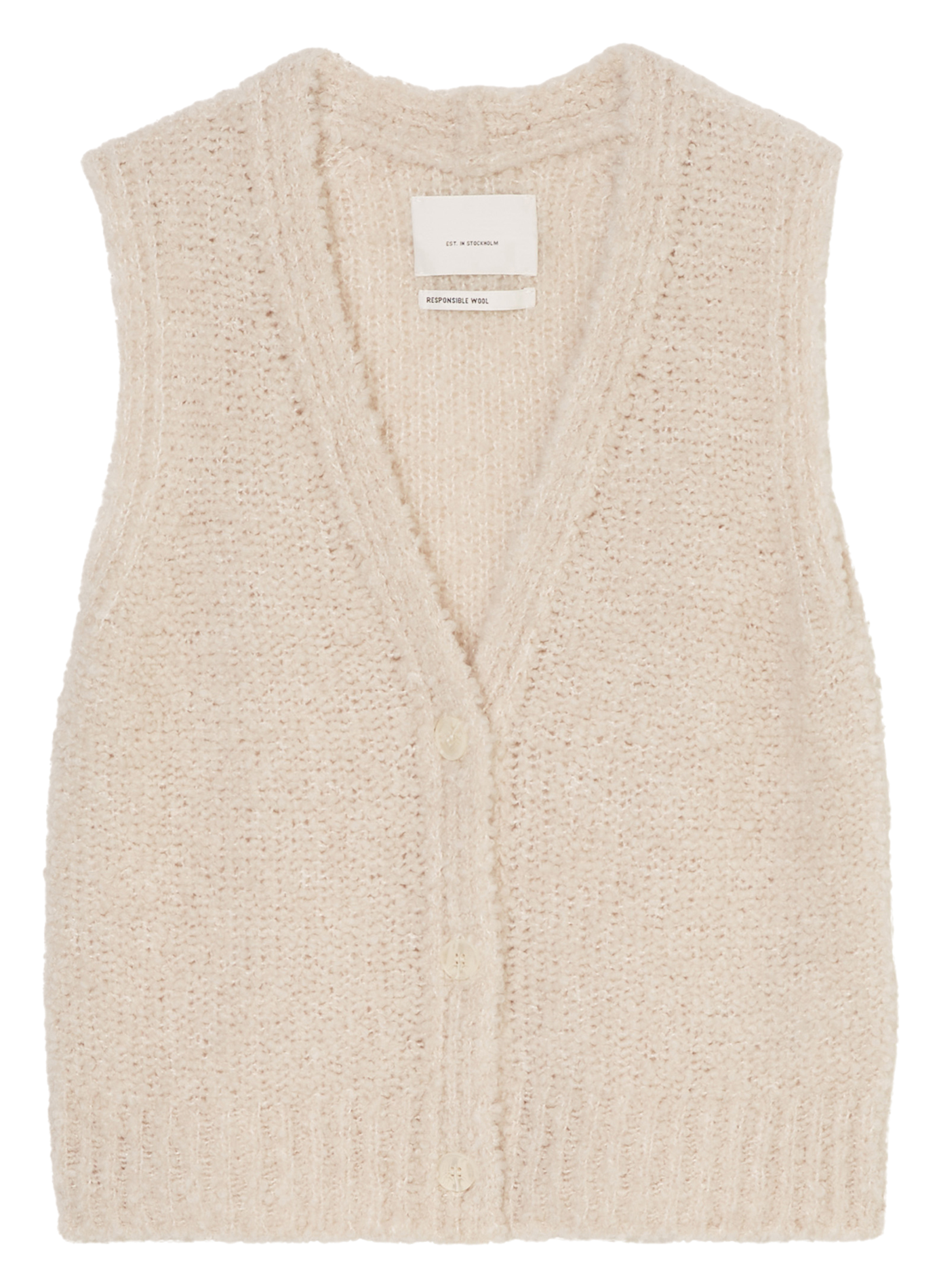Pull col V en laine vierge mélangée | Beige