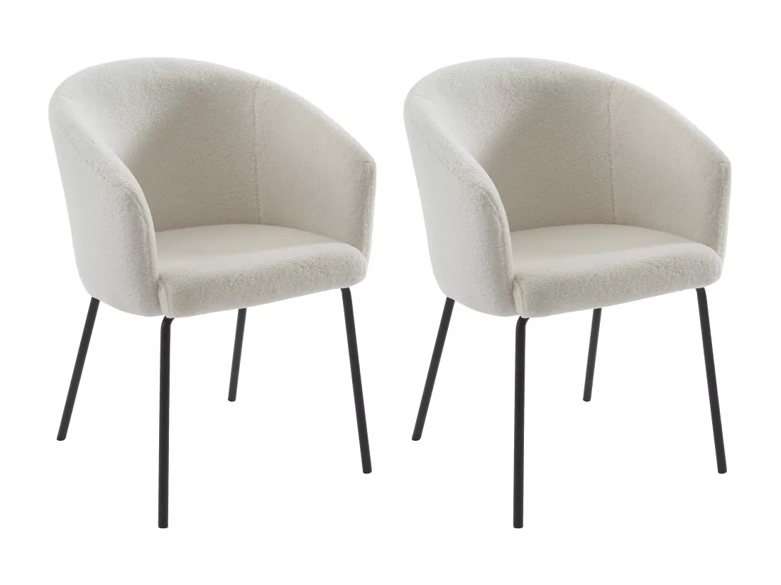 Lot de 2 chaises avec accoudoirs en tissu bouclette et métal - Crème - MORONI de Pascal MORABITO