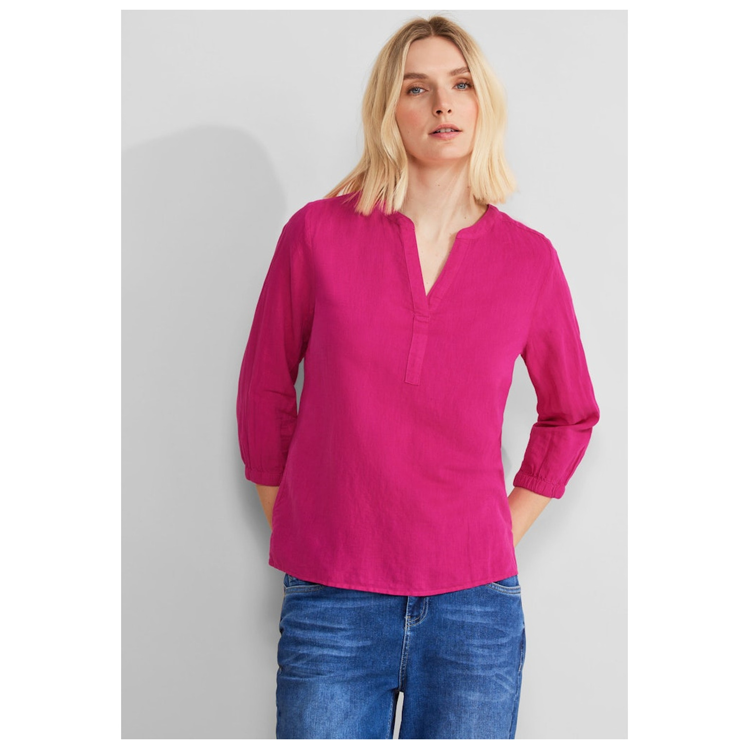 Street One LS_Solid Splitneck blouse w ga