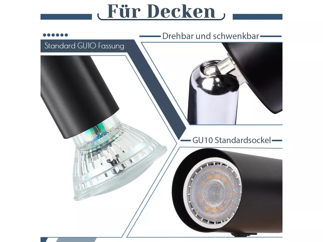 NETTLIFE Plafonnier LED GU10 -3 Spots de Plafond Ronde Moderne Spots de Plafond 350° pour Cuisines Couloir Chambre Salon - sans Ampoule Noir