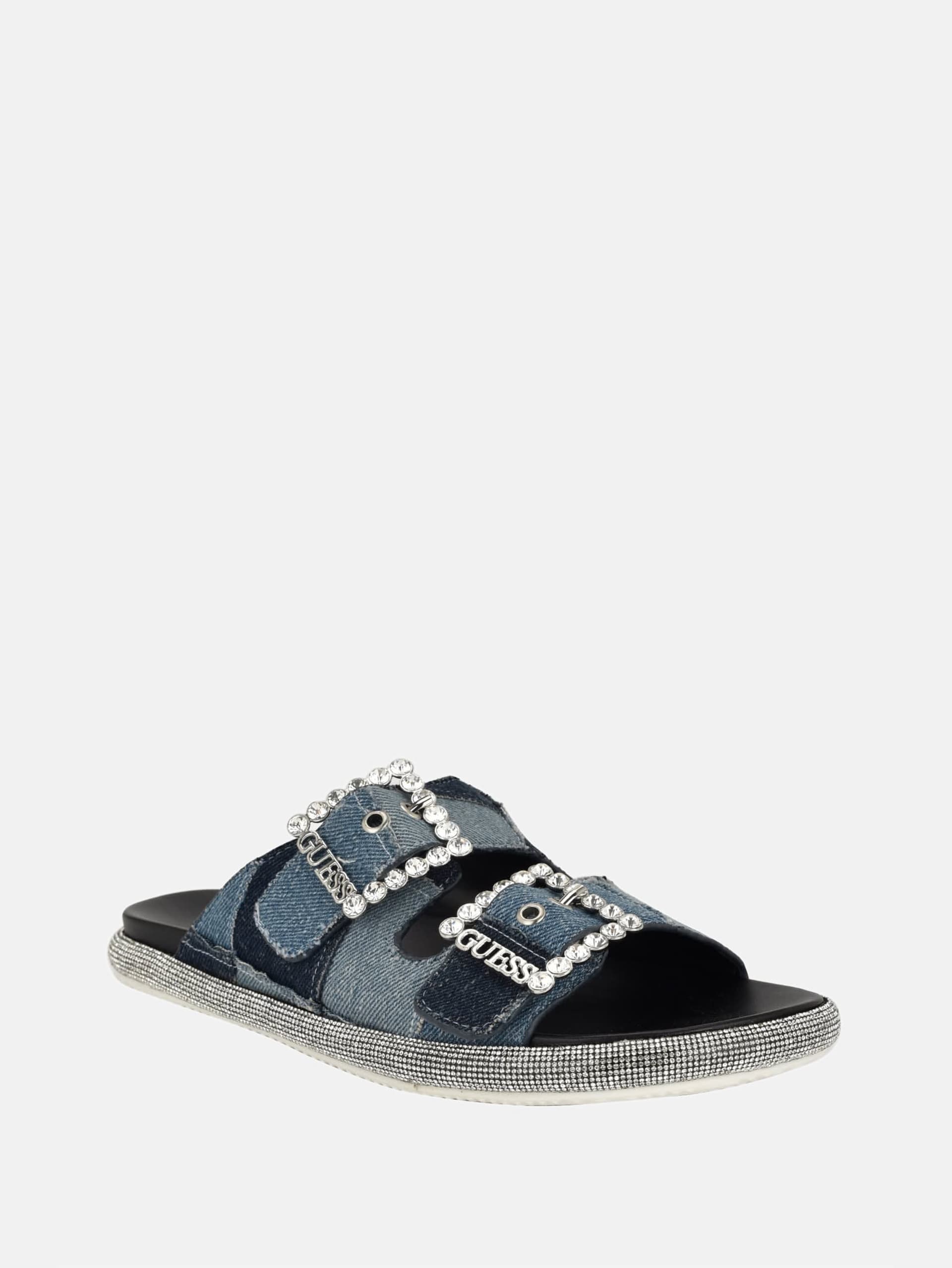 Sandálias de denim Funzya com duas tiras e detalhes