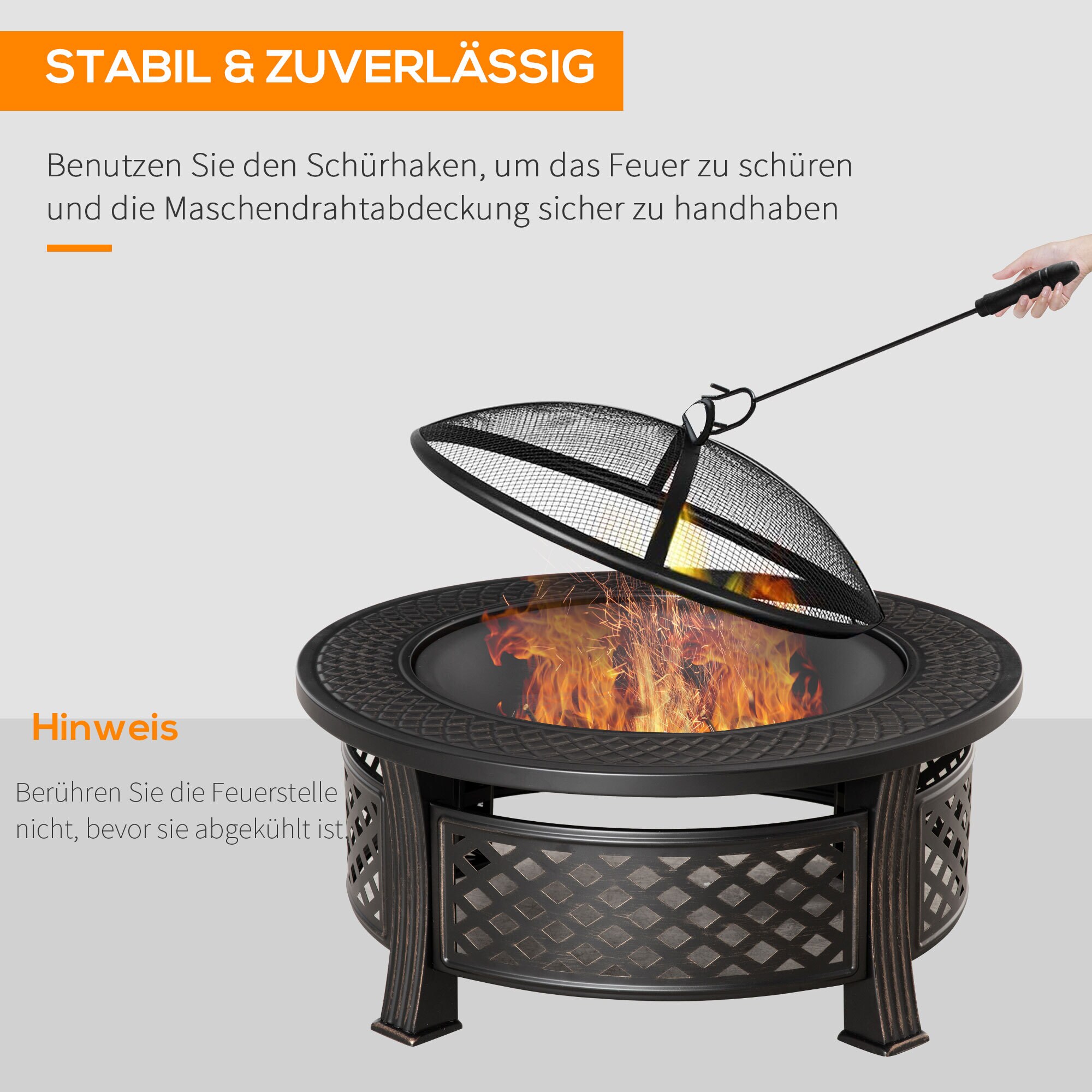 Outsunny Feuerschale mit 2 in 1 Funktion auch als Grill verwendbar schwarz 81L x 81B x 50H cm