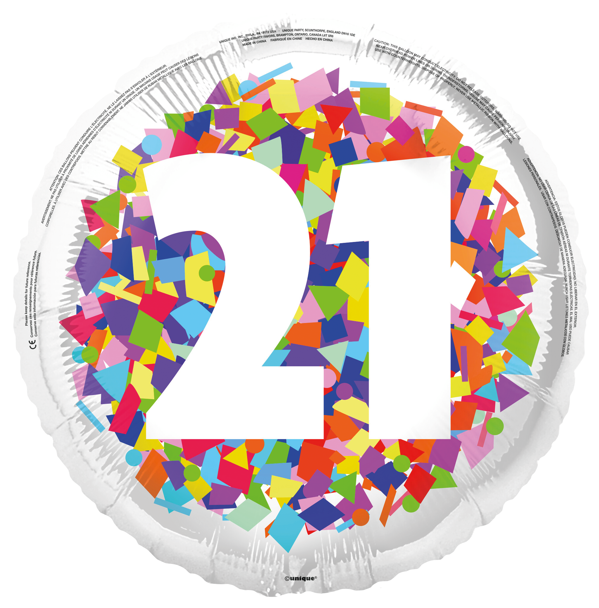 21 Jaar Helium Ballon Confetti Leeg 45cm