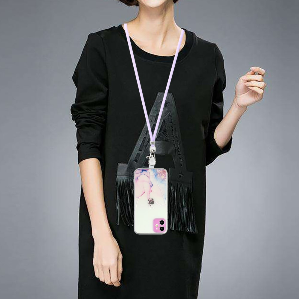 iPhone 11 Necklace Gummi Hülle Marmor Look mit Kameraschutz   Handykette (80cm) - Violett